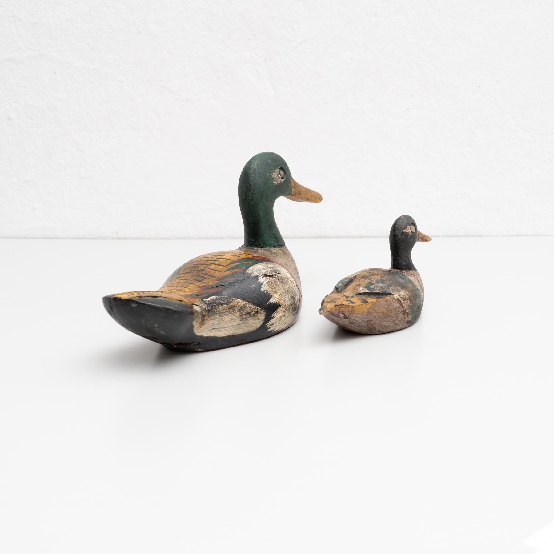 Set of Two Antique Hand-Painted Wooden Duck Figures circa 1950 2