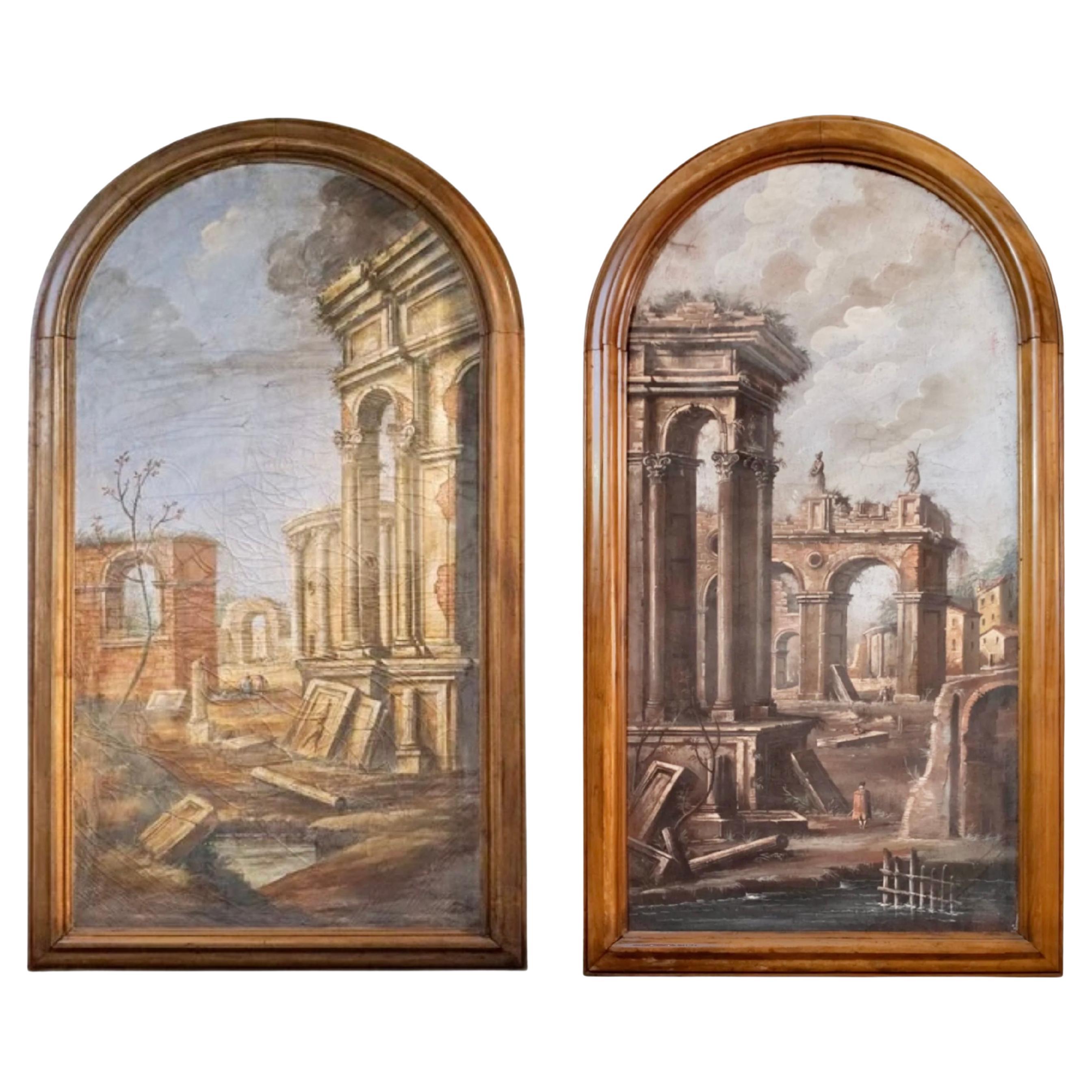 Set of Two Antique Italian Fresco Paintings