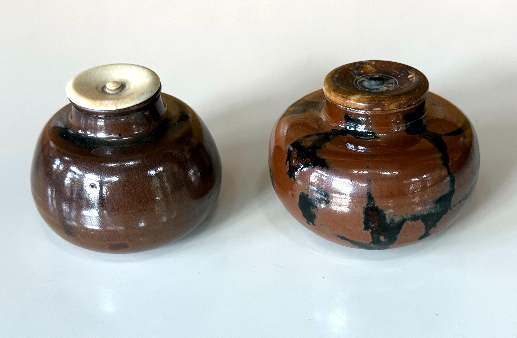 Edo Set of Two Antique Japanese Ceramic Ko-Seto Chaires For Sale