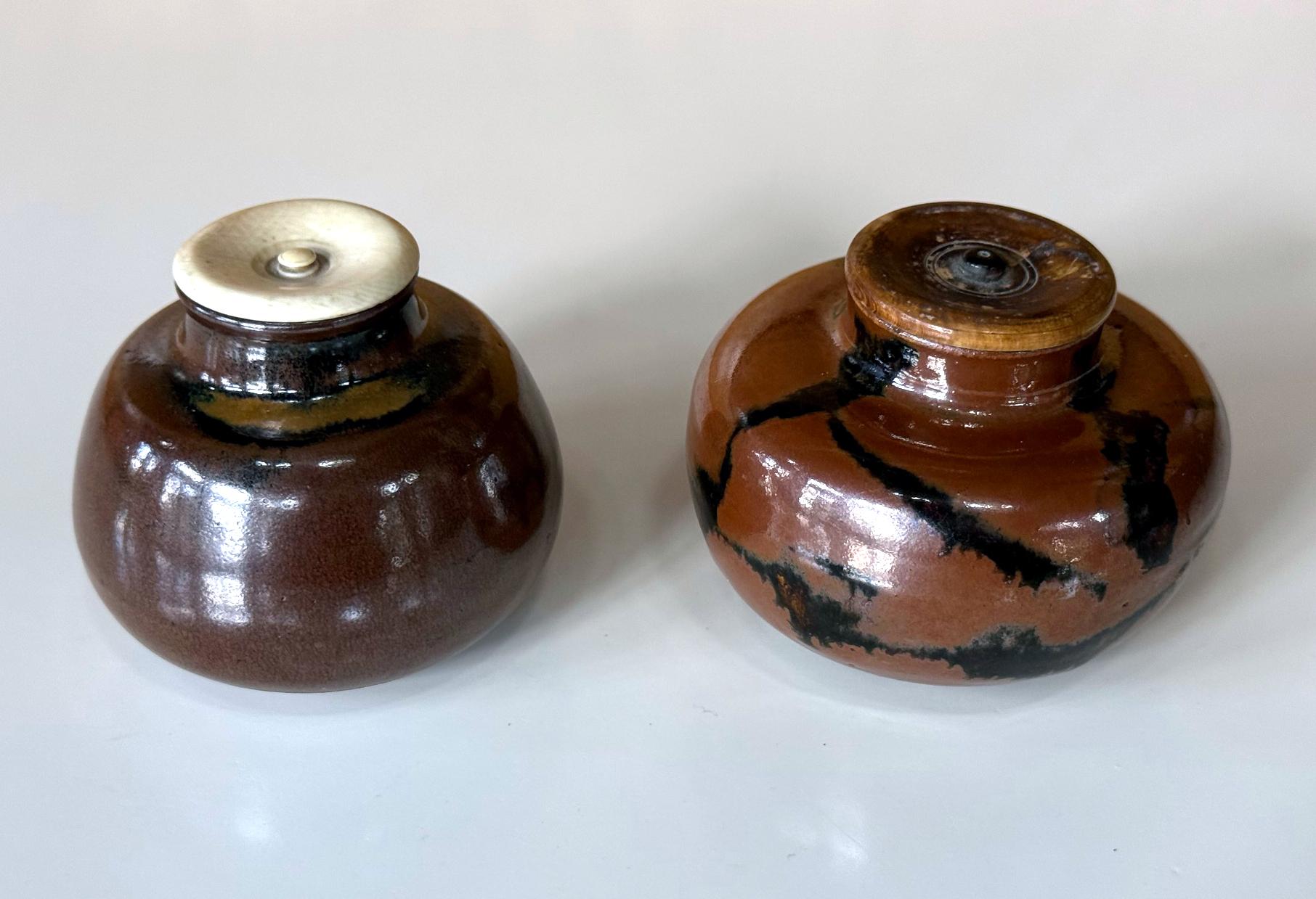 Set of Two Antique Japanese Ceramic Ko-Seto Chaires In Good Condition For Sale In Atlanta, GA