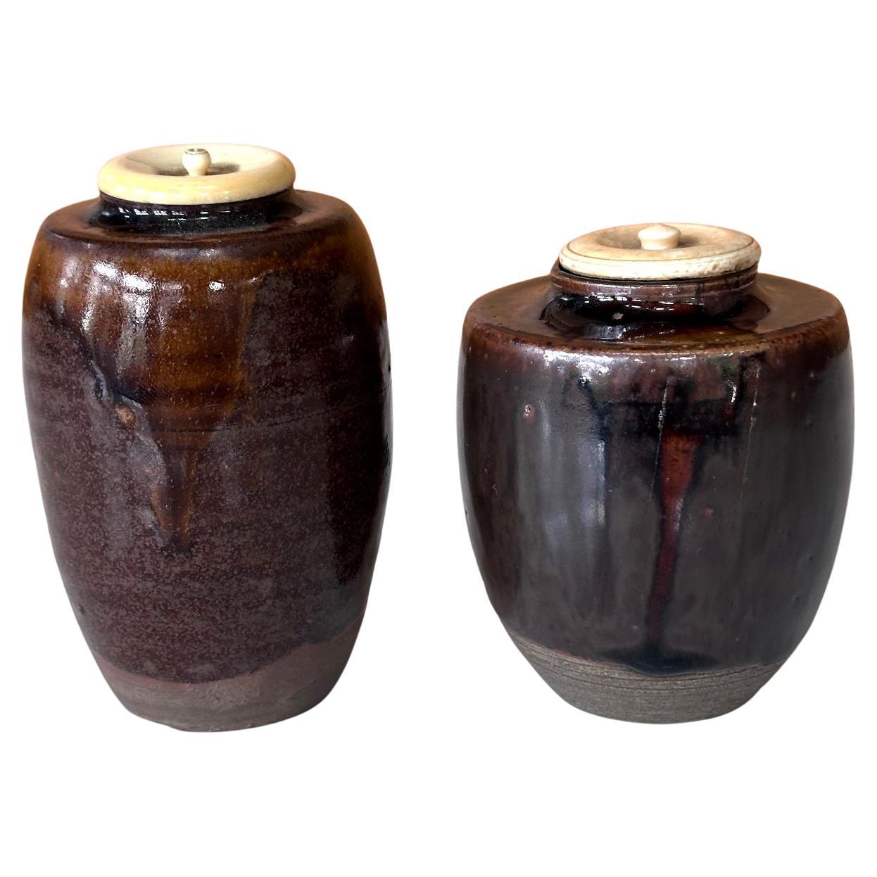 Set of Two Antique Japanese Ceramic Ko-Seto Chaires
