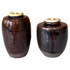 Set of Two Antique Japanese Ceramic Ko-Seto Chaires