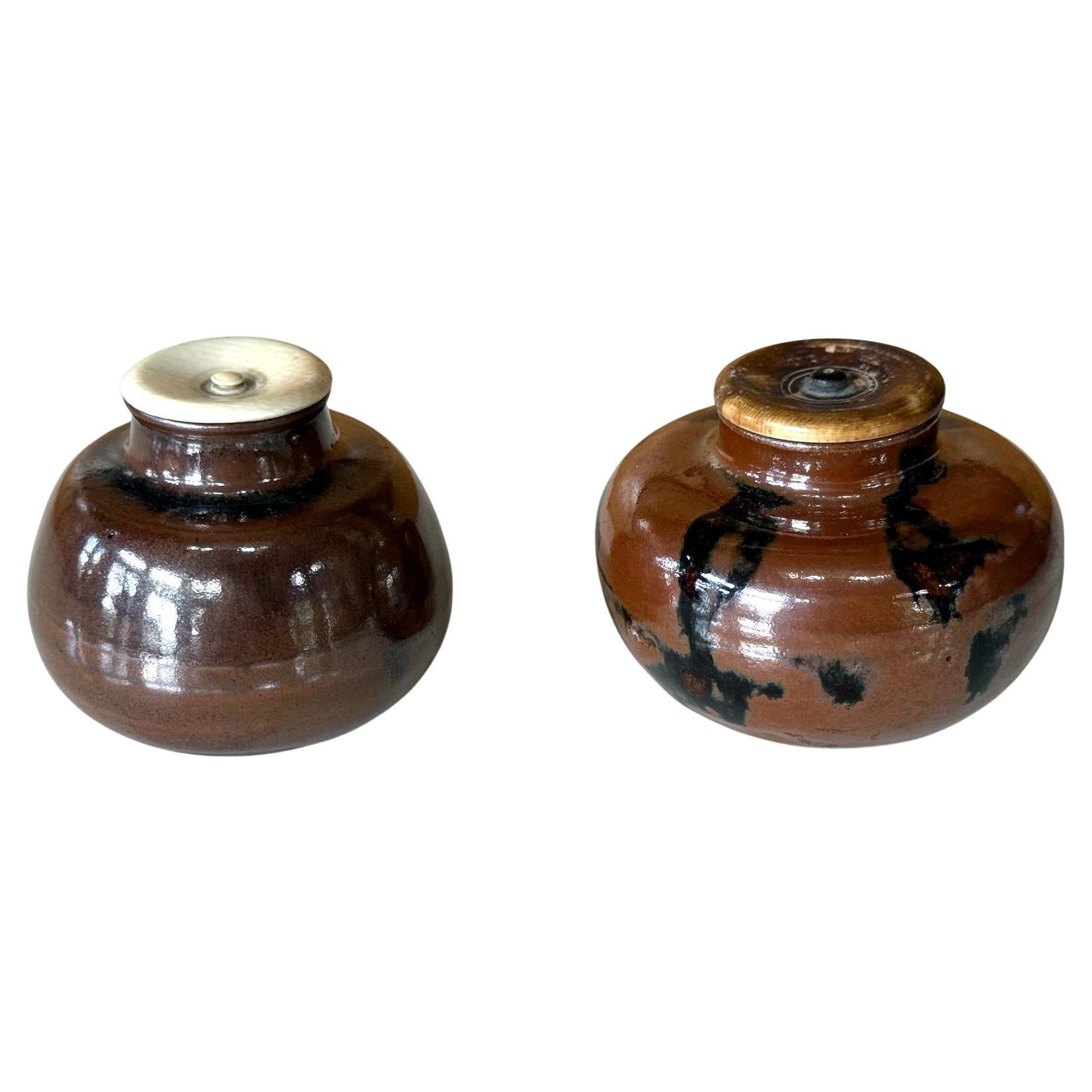 Set of Two Antique Japanese Ceramic Ko-Seto Chaires