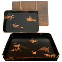 Set of Two Antique Japanese Lacquer Trays Edo Period