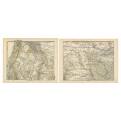Set of two Antique Maps of the region of Oregon, Idaho, Wyoming, Nebraska & Iowa