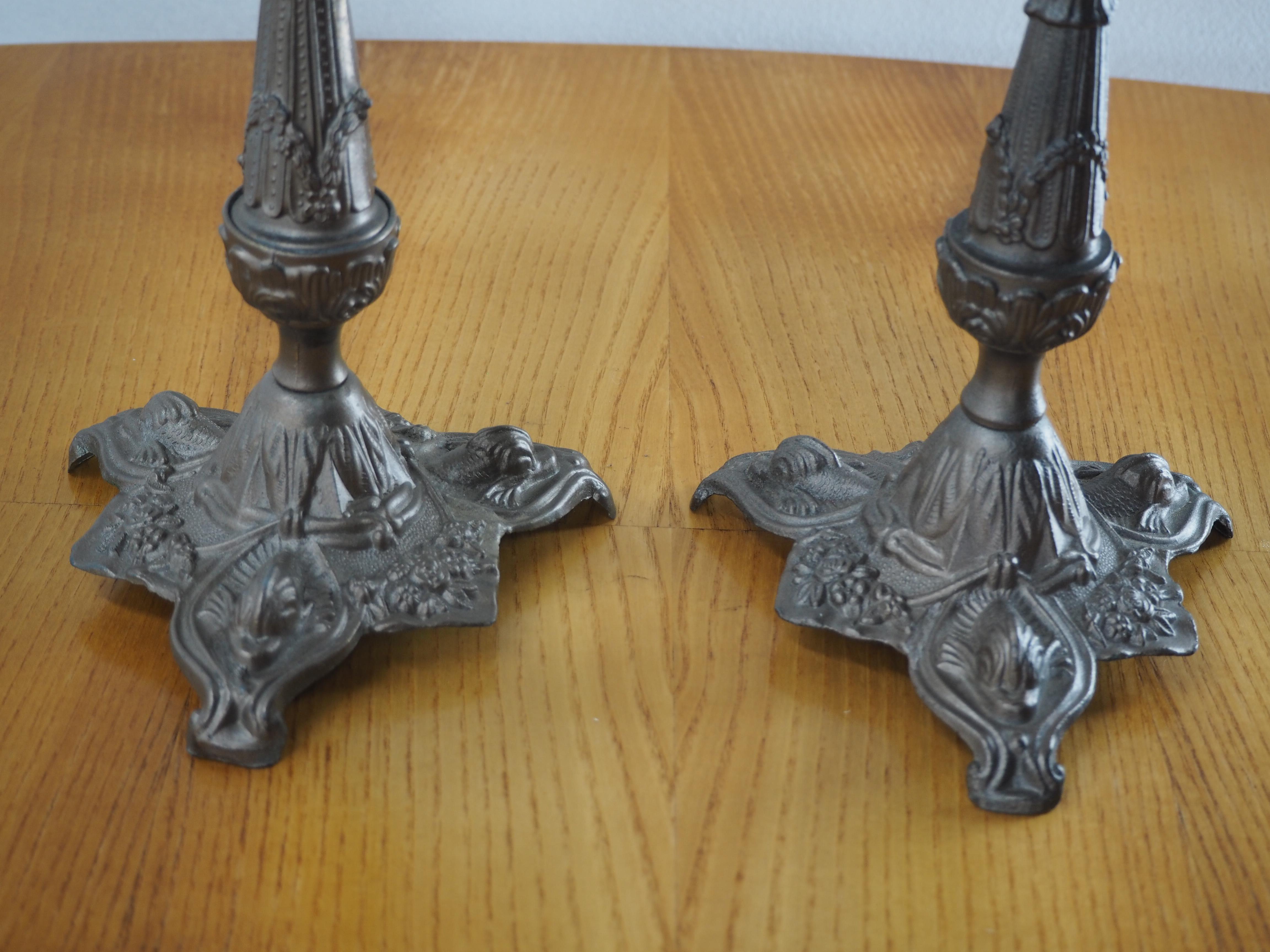 Set of Two Antique Metal Table Lamp In Fair Condition In Praha, CZ