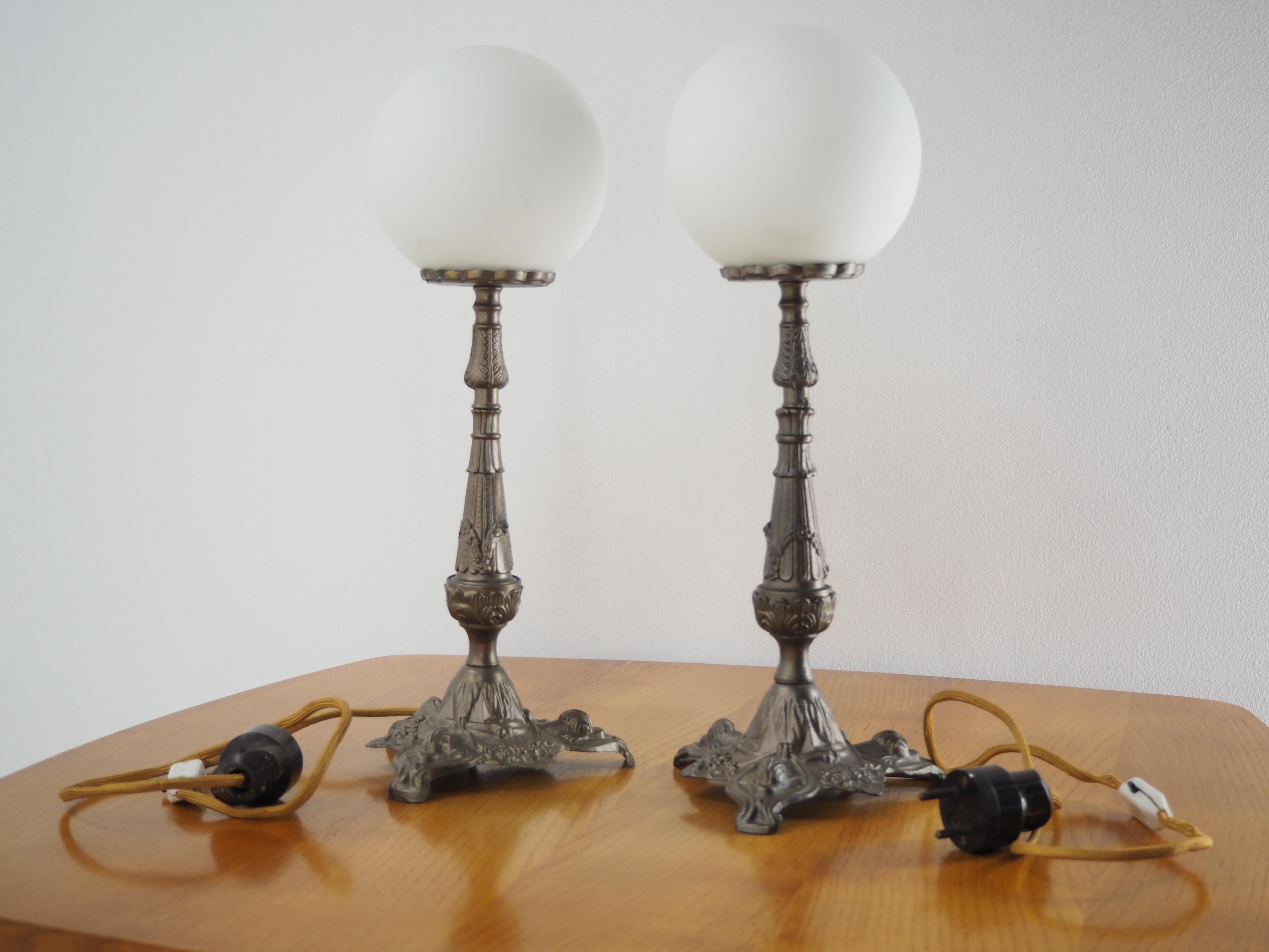 Early 20th Century Set of Two Antique Metal Table Lamp