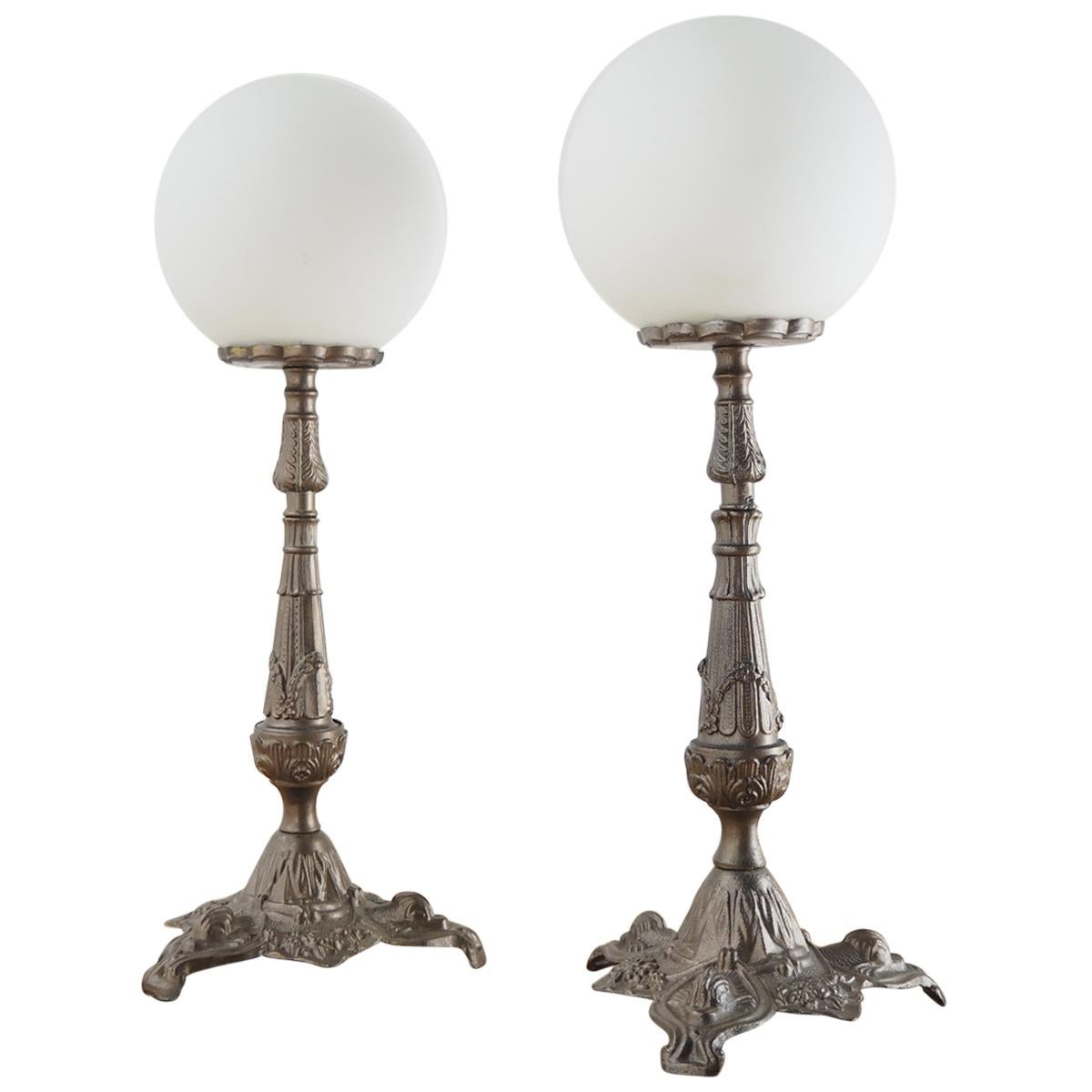Set of Two Antique Metal Table Lamp