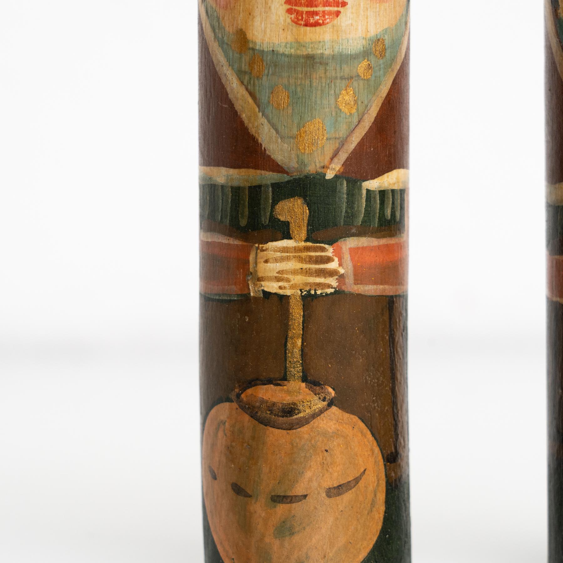 Set of Two Antique Middle East Hand-Painted Wooden Stick Figures, circa 1960 For Sale 4