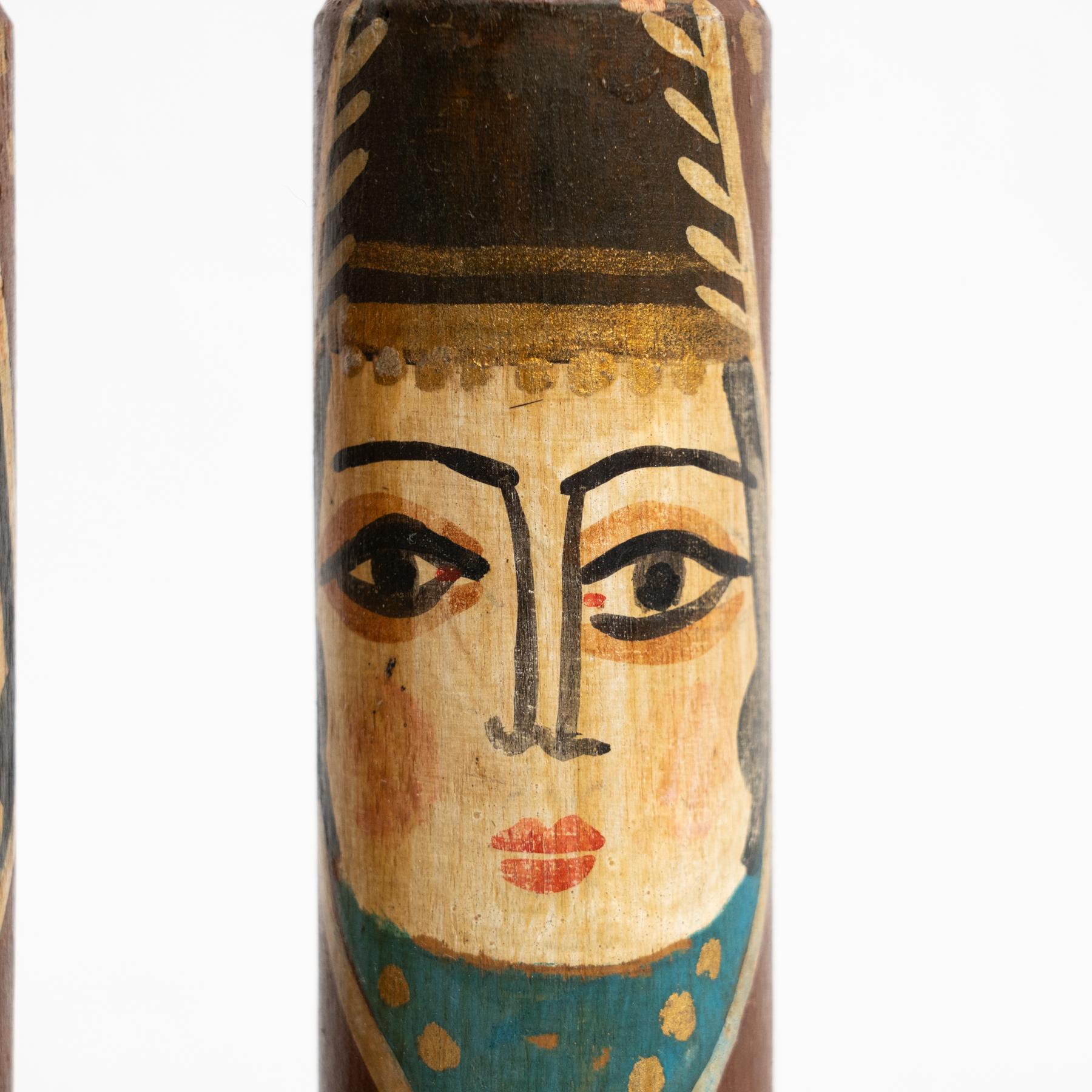 Set of Two Antique Middle East Hand-Painted Wooden Stick Figures, circa 1960 For Sale 5