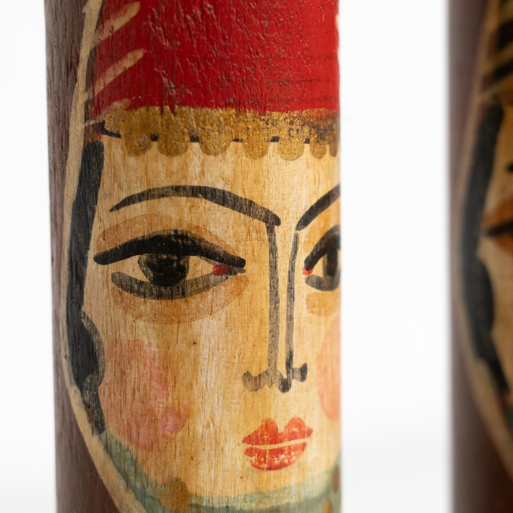 Set of Two Antique Middle East Hand-Painted Wooden Stick Figures, circa 1960 For Sale 6