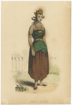 Set of Two Antique Prints of a Bride and Groom, circa 1850