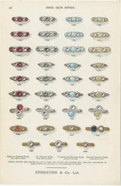 Set of Two Antique Prints of Fine Gem Rings by Streeter, 1898
