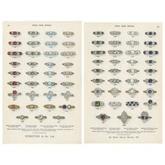 Set di due stampe antiche di anelli con pietre preziose di Streeter, 1898