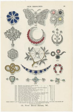 Set of Two Antique Prints of Gem Brooches by Streeter '1898'