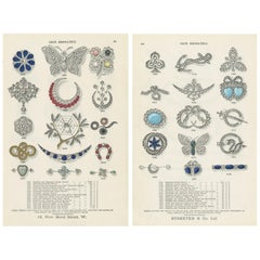 Ensemble de deux broches anciennes à imprimé de pierres précieuses de Streeter (1898)