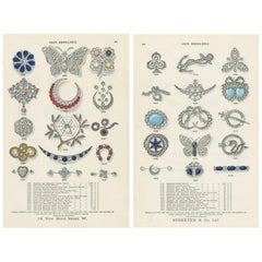 Set of Two Antique Prints of Gem Brooches by Streeter '1898'