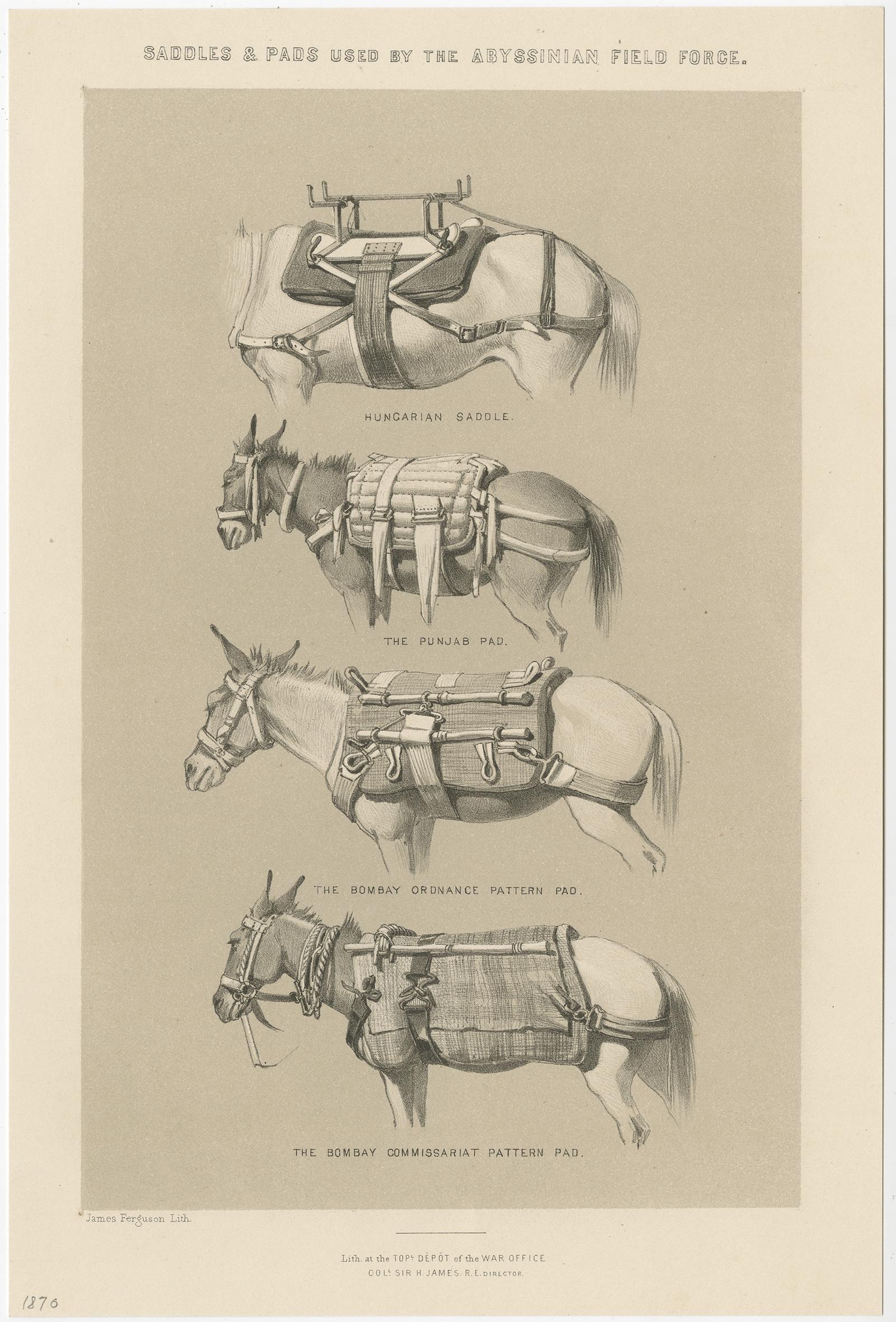 Set of Two Antique Prints of Saddles and Pads Used by the Field Force, 1870 In Good Condition For Sale In Langweer, NL