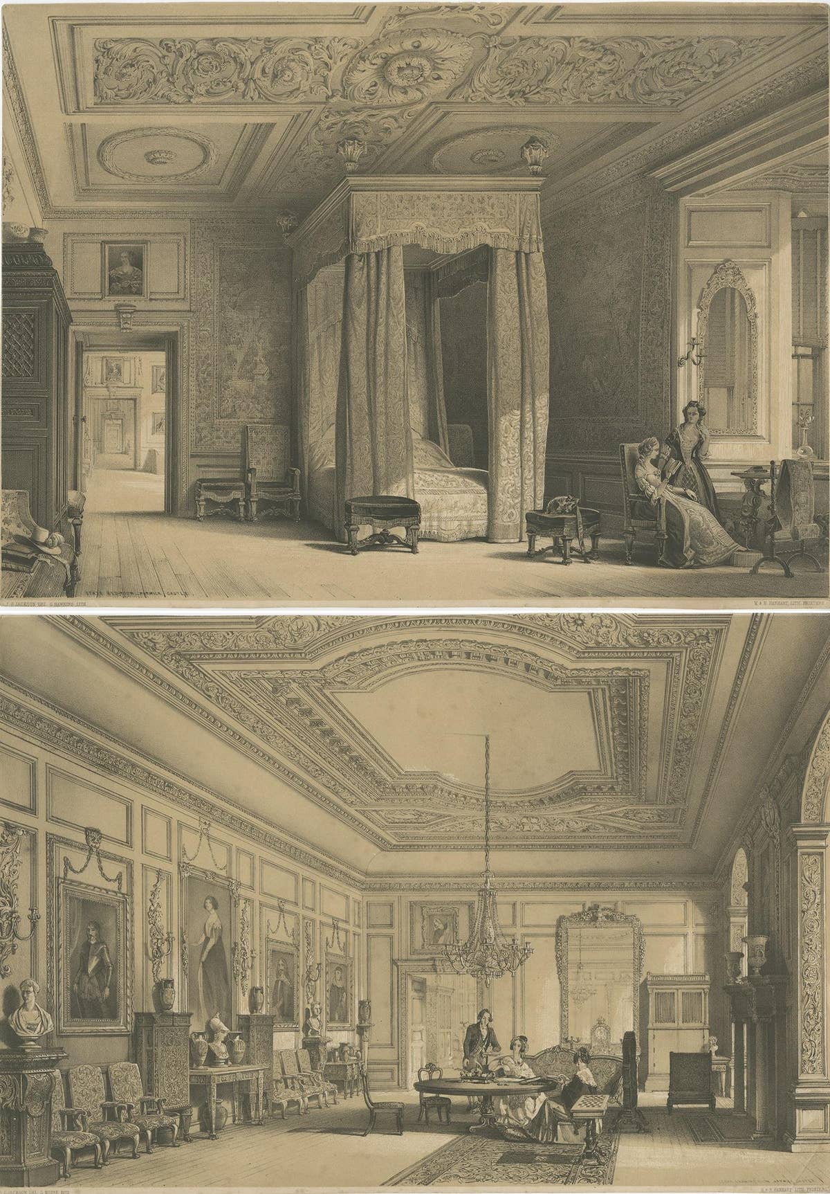 Set of Two Antique Prints of Warwick Castle by Hanhart 'circa 1850'