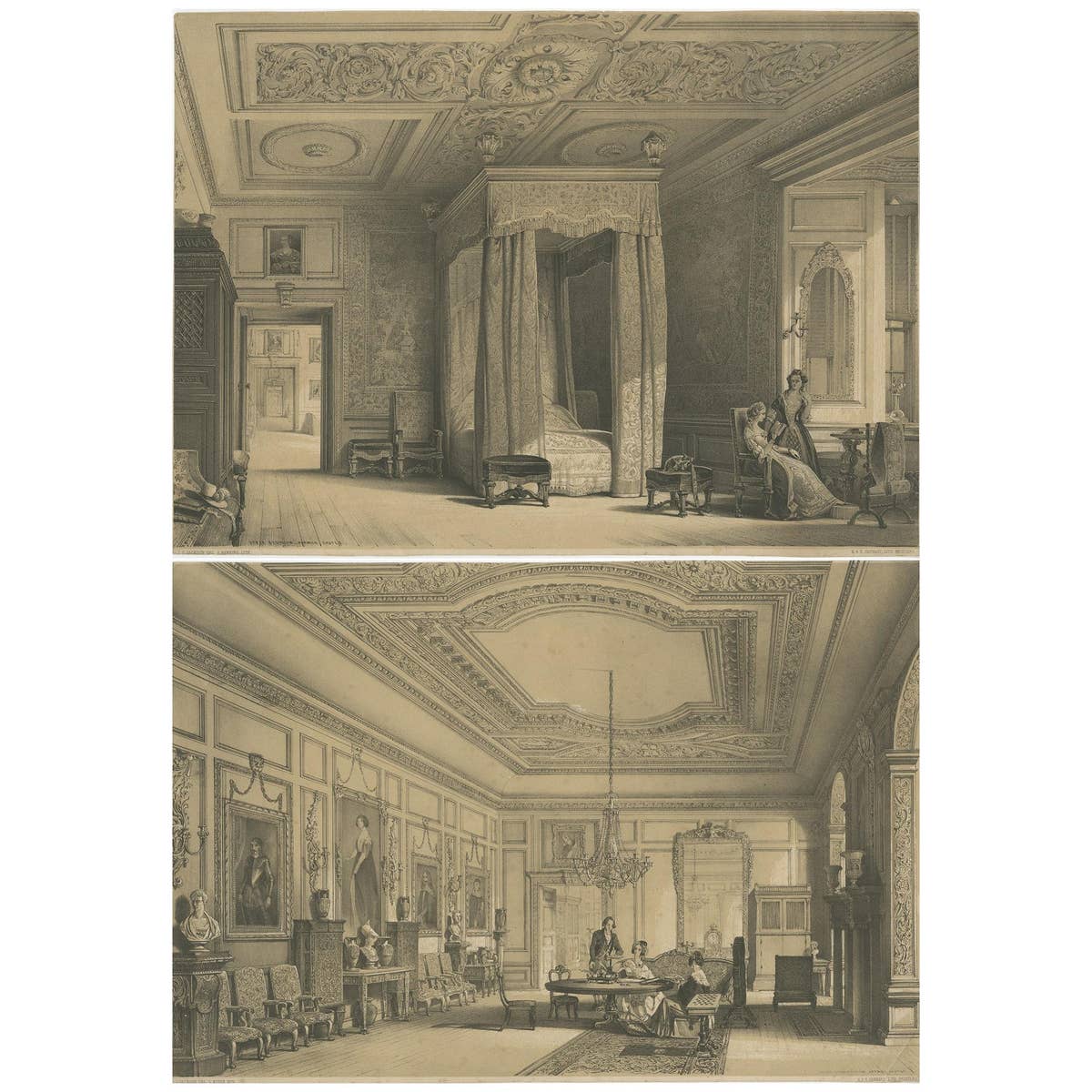 Set of Two Antique Prints of Warwick Castle by Hanhart 'circa 1850'