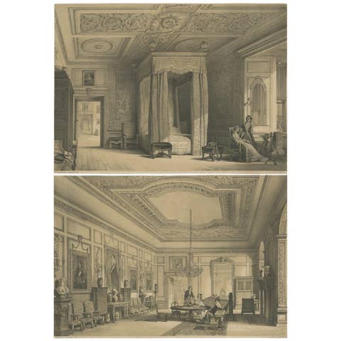 Set of Two Antique Prints of Warwick Castle by Hanhart 'circa 1850'