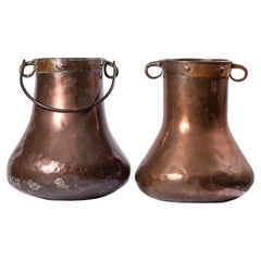 Set of Two Antique Rustic Spanish Copper Cooking Pots or Cauldrons