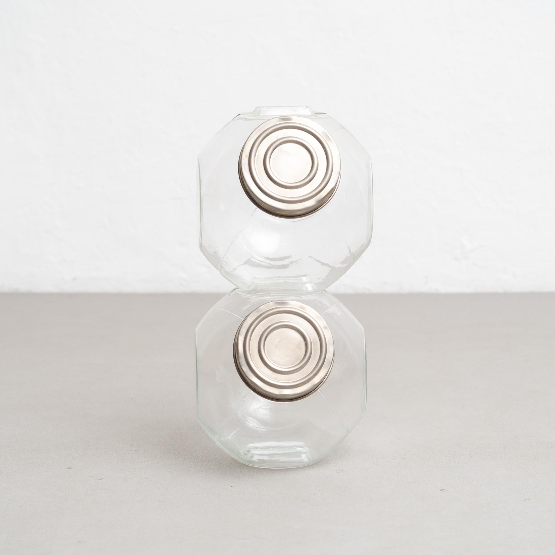 Mid-Century Modern Set of Two Antique Spanish Candy Glass Container, circa 1930