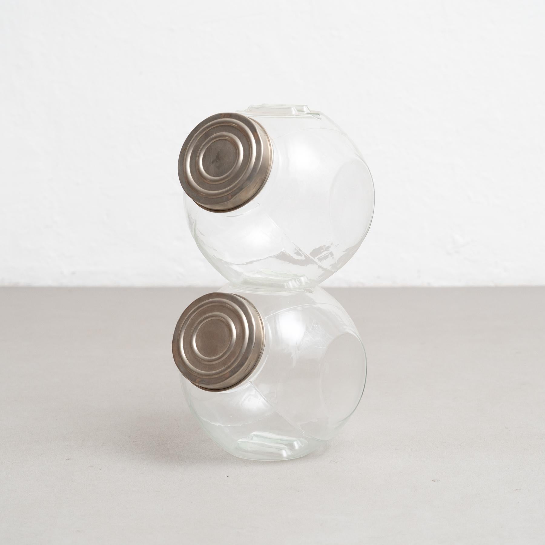 Mid-20th Century Set of Two Antique Spanish Candy Glass Container, circa 1930 For Sale