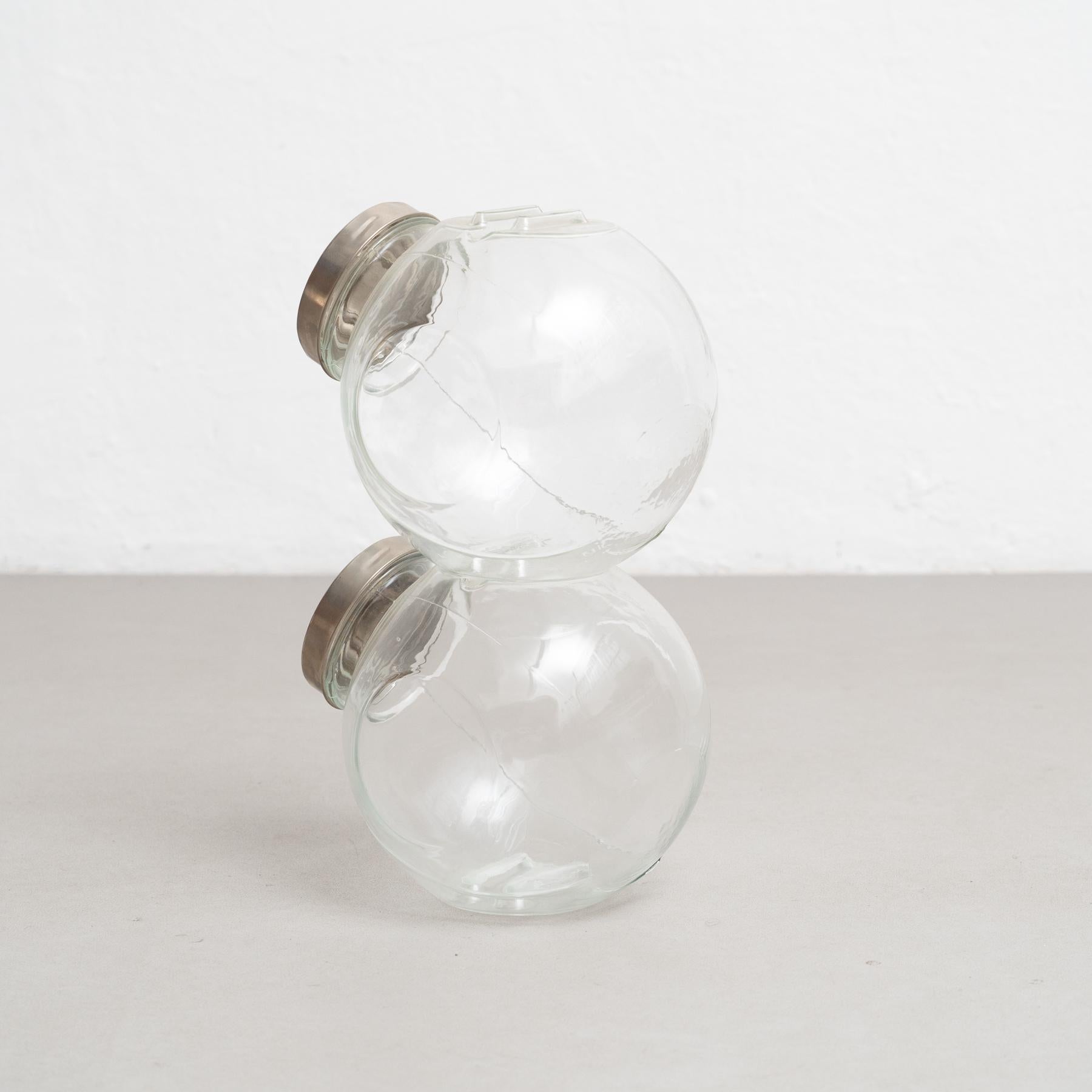 Metal Set of Two Antique Spanish Candy Glass Container, circa 1930