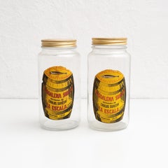 Set of Two Antique Spanish Glass Anchovy Containers, circa 1950