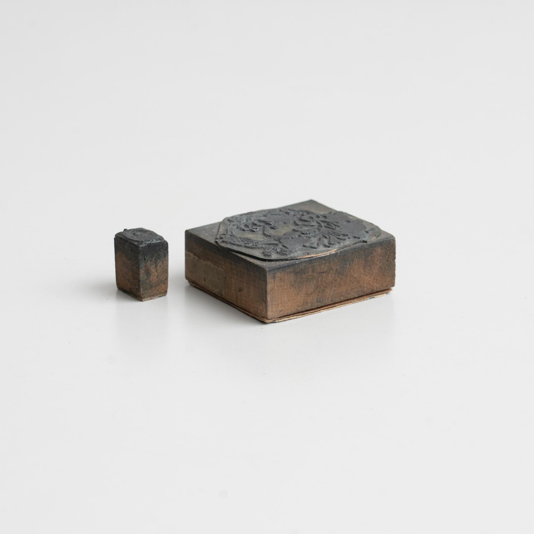 Mid-Century Modern Set of Two Antique Spanish Wooden Stamps, circa 1930 For Sale