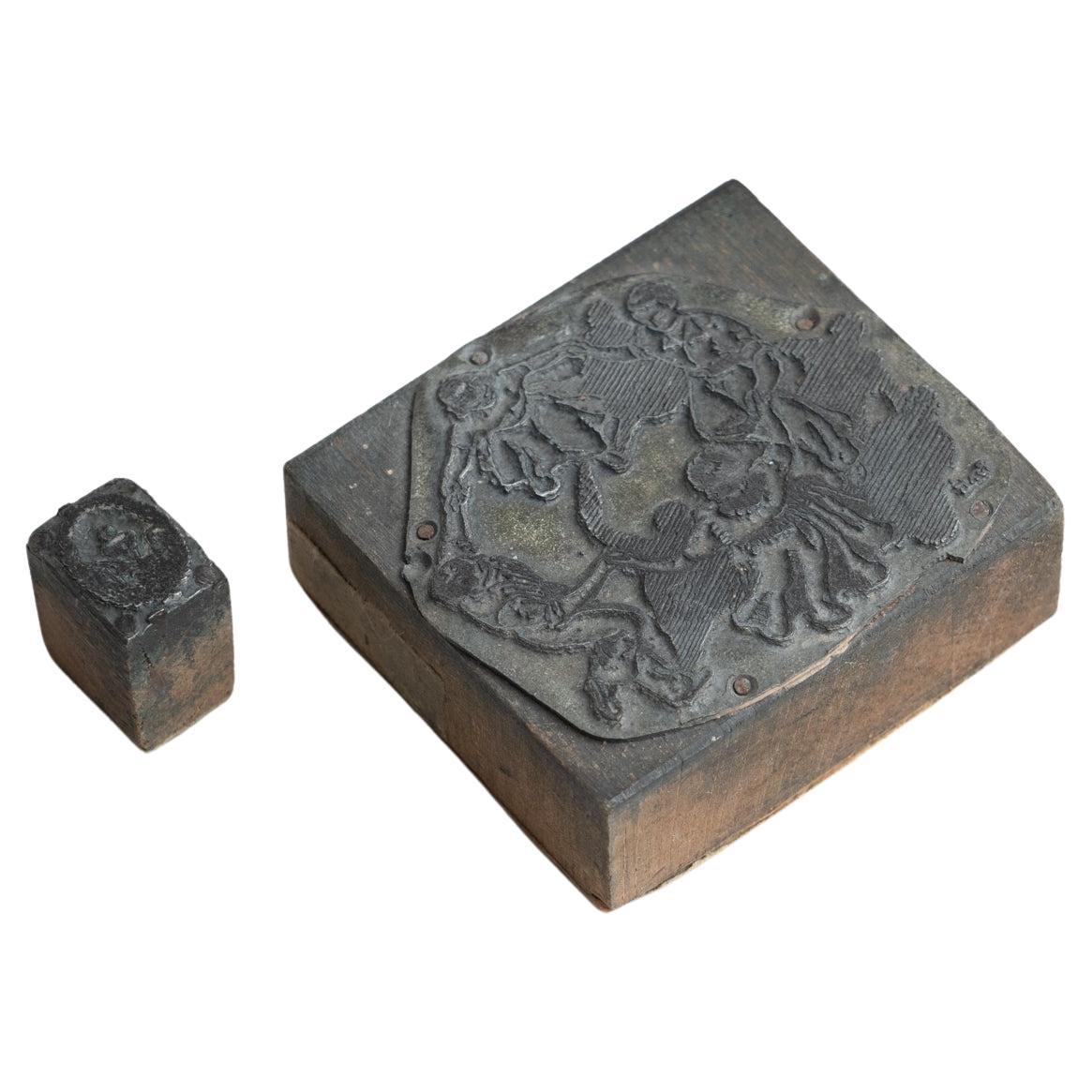 Set of Two Antique Spanish Wooden Stamps, circa 1930