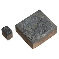 Set of Two Vintage Spanish Wooden Stamps, circa 1930
