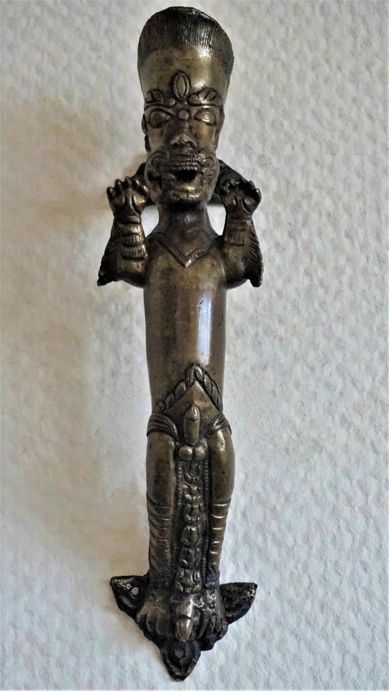 Set of Two Antique Temple Heavy Bronze Door Handles, Nepal, 19th