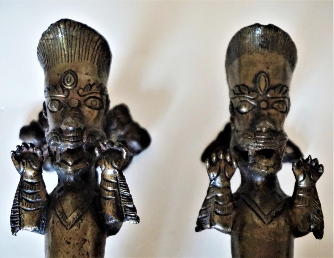 Nepalese Set of Two Antique Temple Heavy Bronze Door Handles, Nepal, 19th Century For Sale