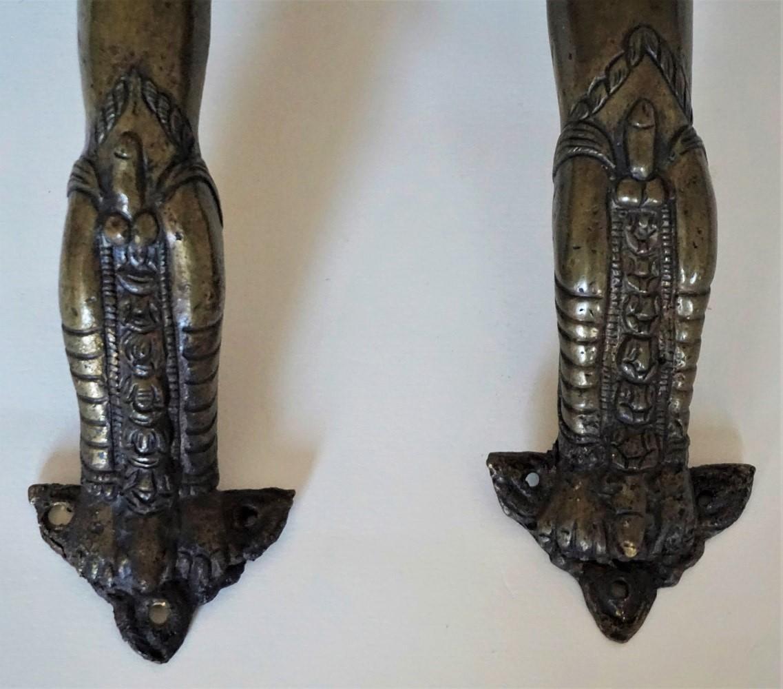 Hand-Crafted Set of Two Antique Temple Heavy Bronze Door Handles, Nepal, 19th Century For Sale