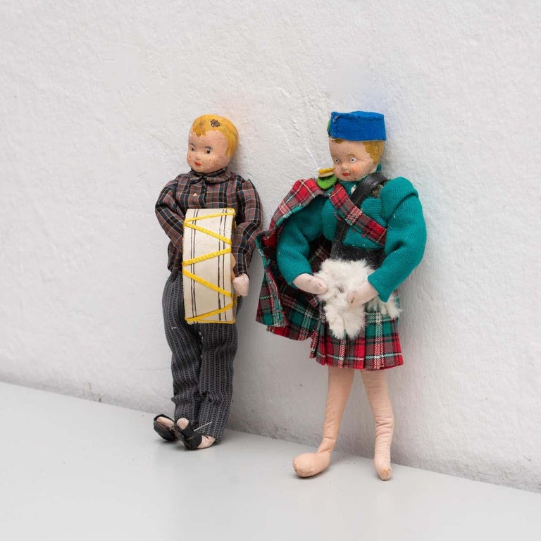 Set of Two Antique Traditional Spanish Rag Doll, circa 1920 For Sale at