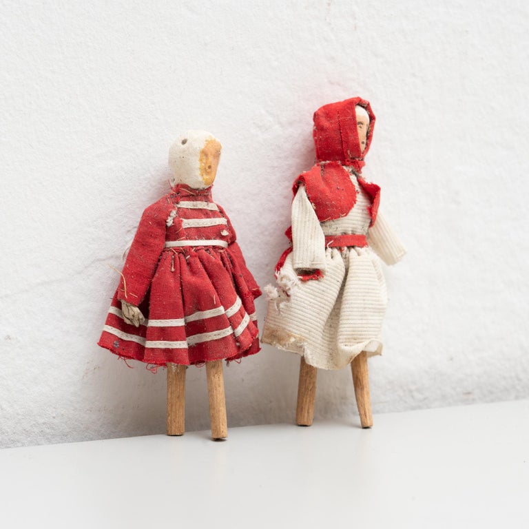 Set of Two Antique Traditional Spanish Rag Doll, circa 1920 For Sale at