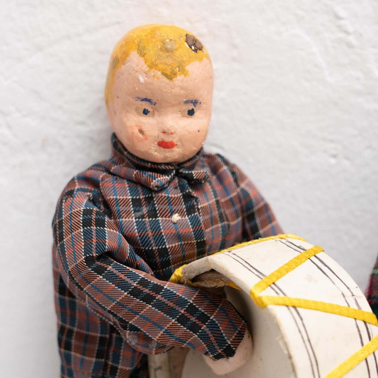 Mid-Century Modern Set of Two Antique Traditional Spanish Rag Doll, circa 1920 For Sale