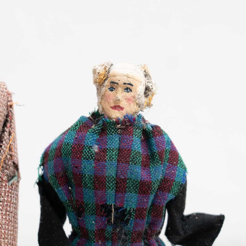 Mid-Century Modern Set of Two Antique Traditional Spanish Rag Doll, circa 1920 For Sale