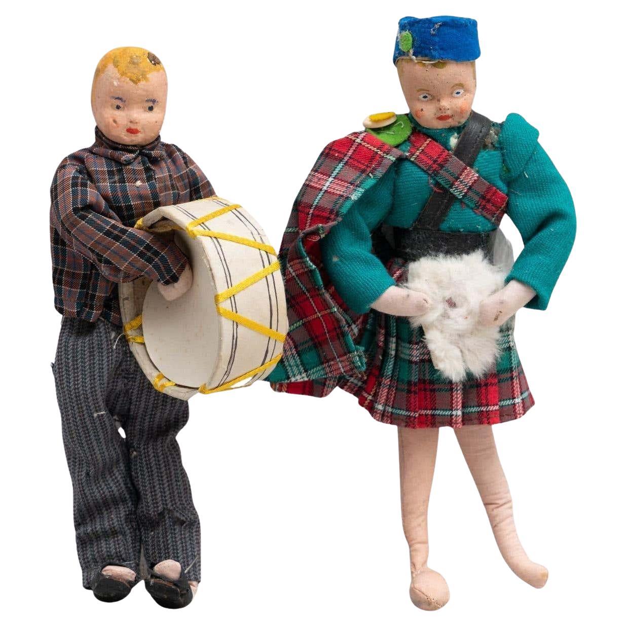 Set of Two Antique Traditional Spanish Rag Doll, circa 1920