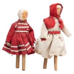 Ensemble de deux poupées de chiffon espagnoles traditionnelles anciennes, vers 1920
