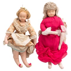 Ensemble de deux poupées de chiffon espagnoles traditionnelles anciennes, vers 1920
