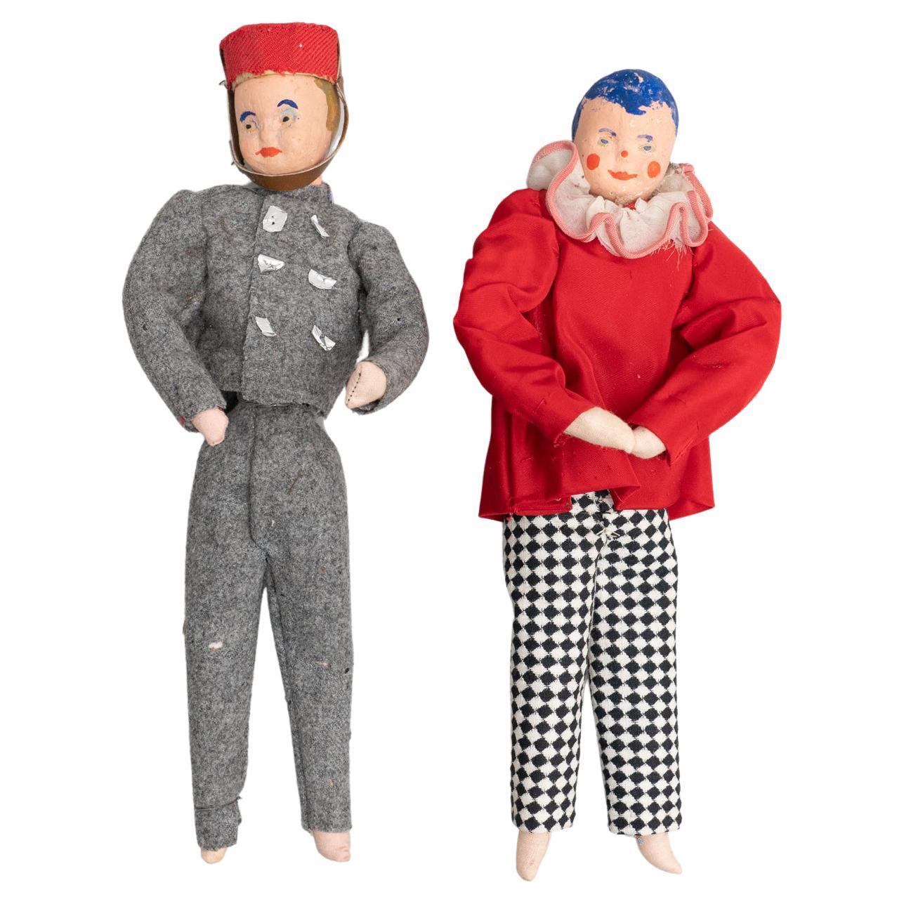 Set of Two Antique Traditional Spanish Rag Doll, circa 1920