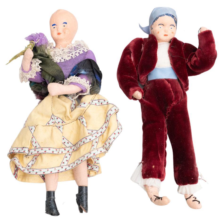 Ensemble de deux poupées espagnoles traditionnelles anciennes Rag Doll, datant d'environ 1920