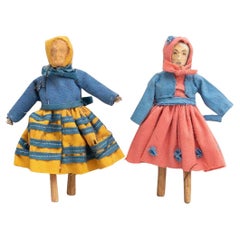 Ensemble de deux poupées de chiffon espagnoles traditionnelles anciennes, vers 1930
