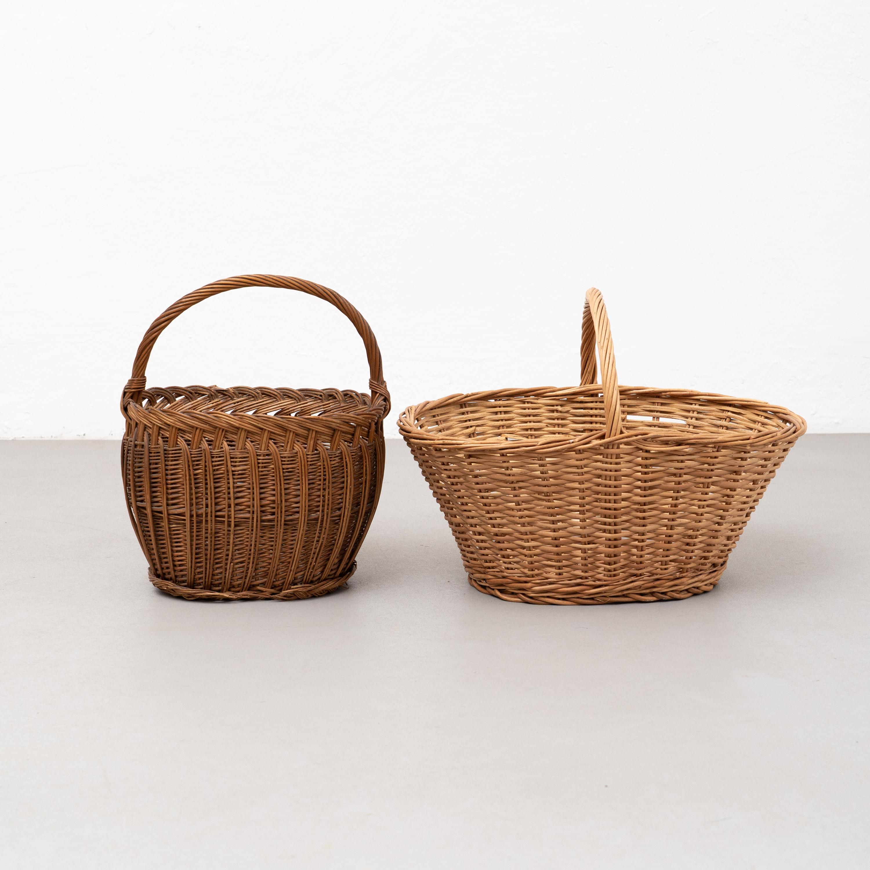 Late 20th Century Set of Two Antique Wicker Basket, circa 1970 For Sale