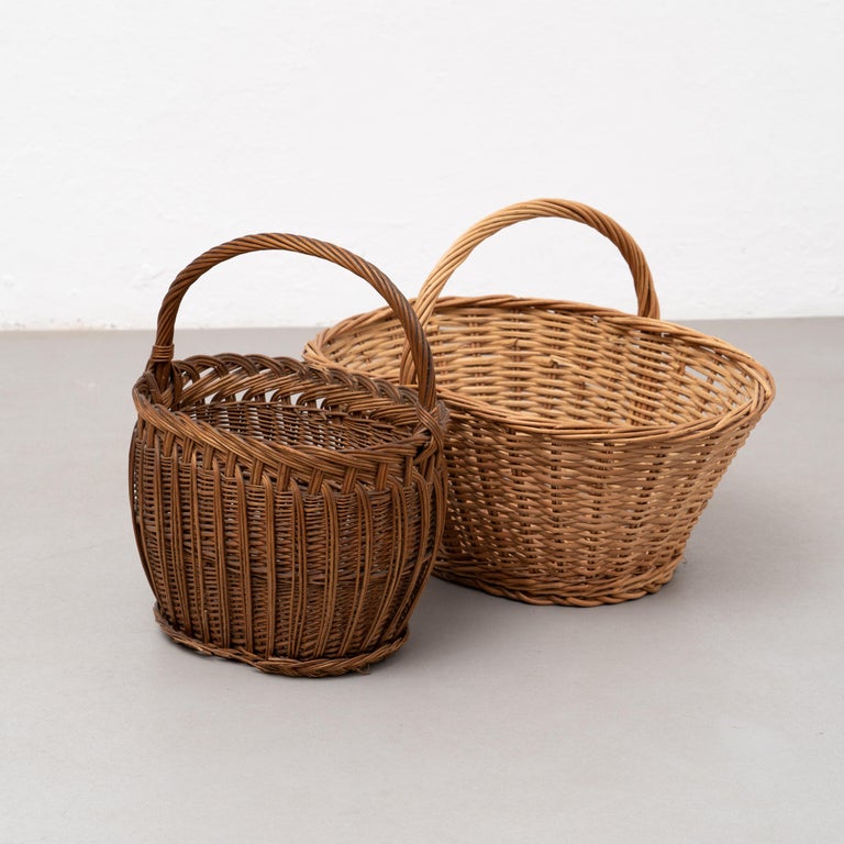 Set of Two Antique Wicker Basket, circa 1970 For Sale at 1stDibs