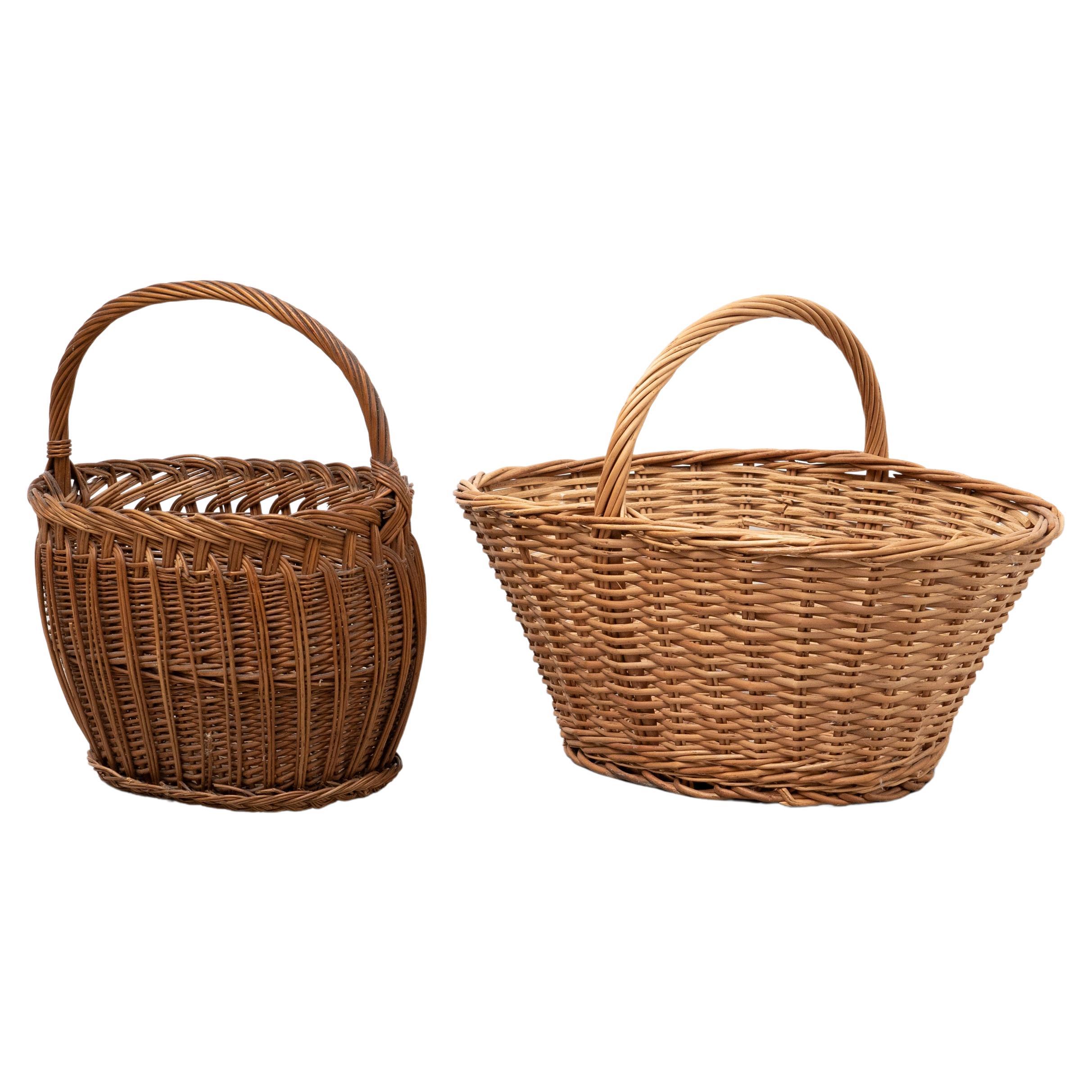 Set of Two Antique Wicker Basket, circa 1970 For Sale