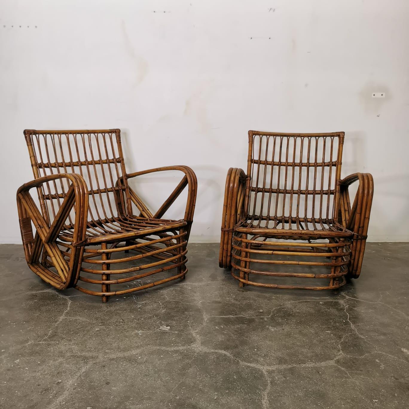 Bamboo Set of Two Armchair by Paul Frankl, Dal Vera For Sale